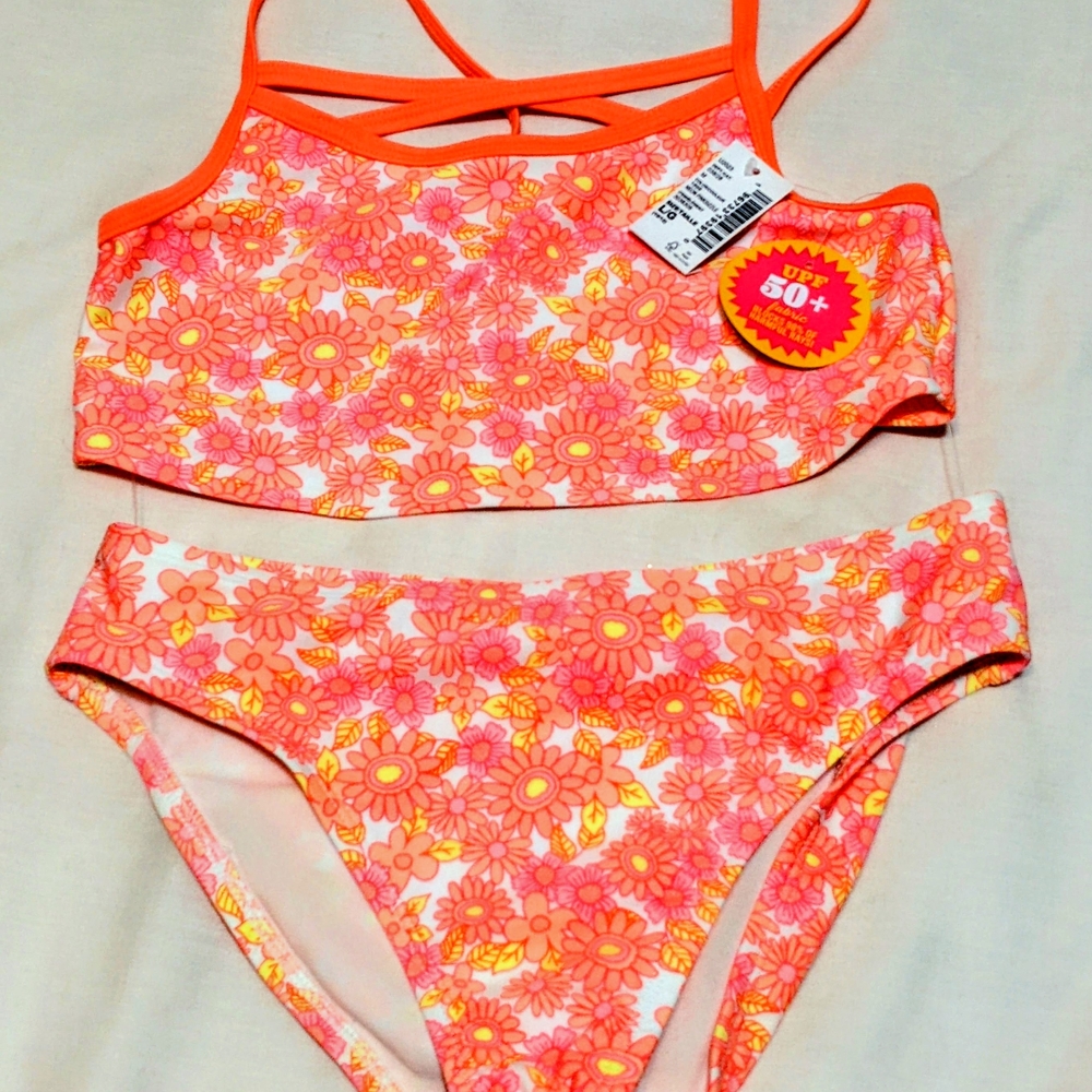 NWT 2 Piece Swimsuit Child Size L 10 - 12 UPF 50+ NWT